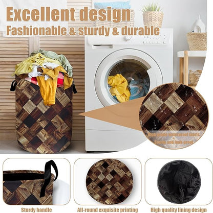 Wood Grain Laundry Basket, Foldable Tree Stump Laundry Hamper Tote Bag Dirty