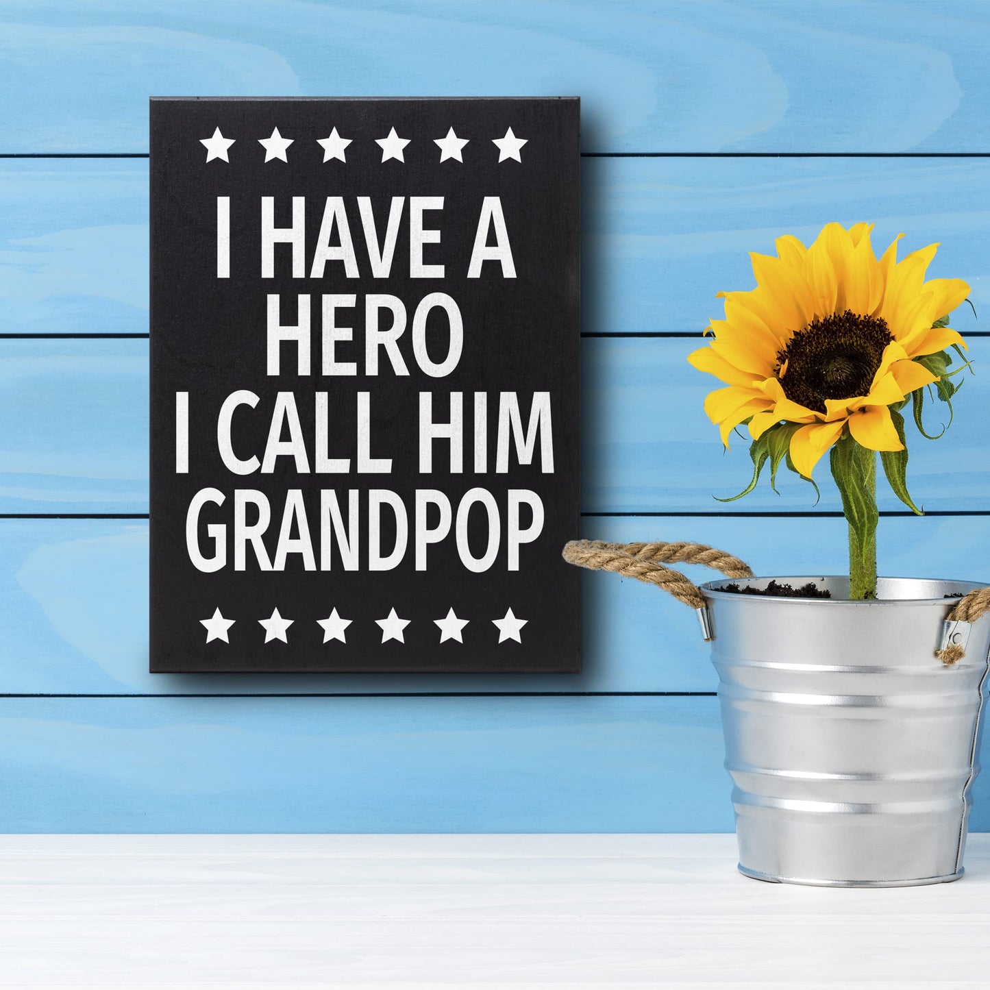 JennyGems Grandpop Gifts, I Have a Hero I Call Him Grandpop Wooden Sign, Shelf Decor and Wall Hanging, Made in USA