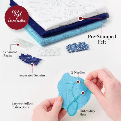 Bucilla Felt Applique Wreath Making Kit, Winter Blue Poinsettia, Perfect for DIY Arts and Crafts