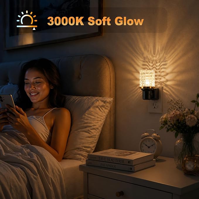 JandCase LED Night Light, Dimmable Night Lights Plug into Wall, Modern Nightlight with Auto On Off Light Sensor, 3000K Soft White Night Light 0-100LM Brightness for Bathroom Hallway Bedroom Decor