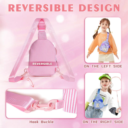 QLOVEA Birthday Gifts for Girls Kids, Personalized Small Initial Pink Sling Bag for Kid Girls | Small Initial Monogram Fanny Packs Crossbody Bag Purse for Girl Kid Year Old Birthday Gifts (Pink A)