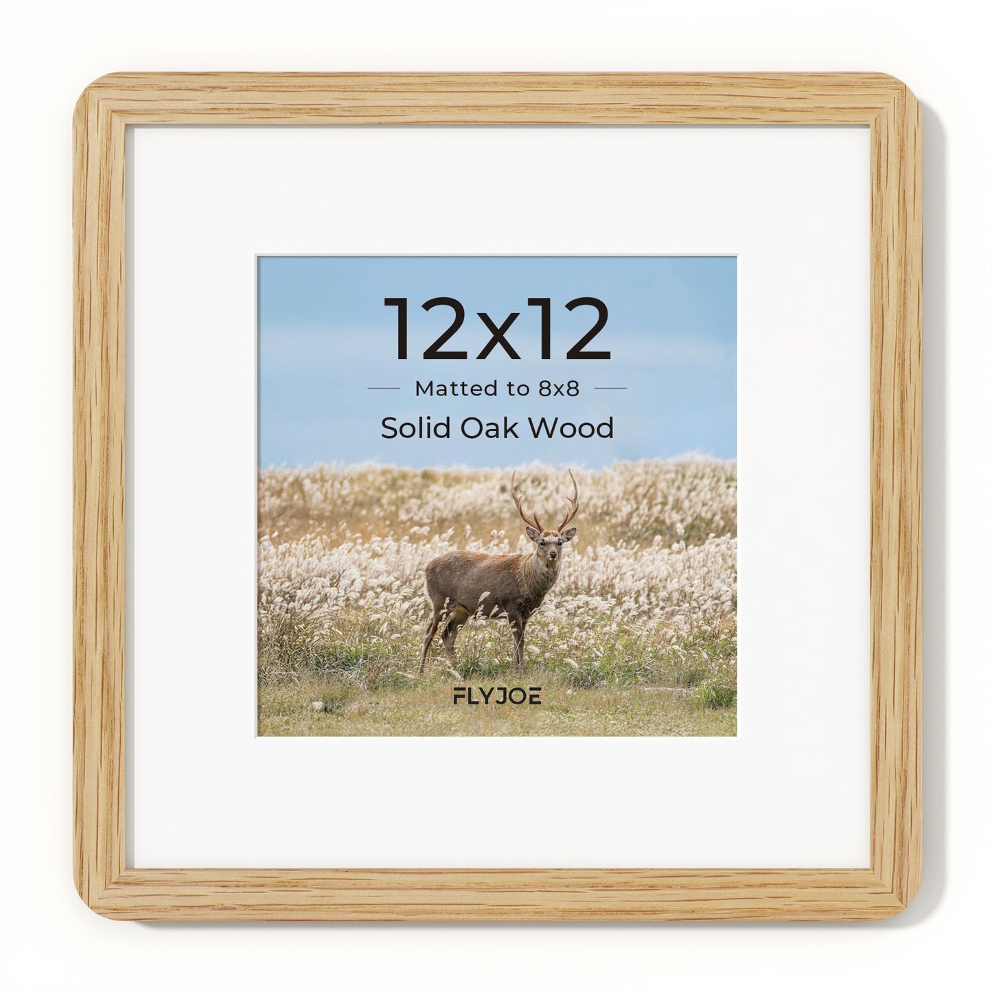 FLYJOE 12x12 Picture Frame,Solid Oak Wood 12x12 Photo Frame with Mat for 8x8 Photos,12 x 12 Wooden Frames with HD Tempered Glass,12 by 12 Wood Frame,Vertical & Horizontal Wall Hanging Display