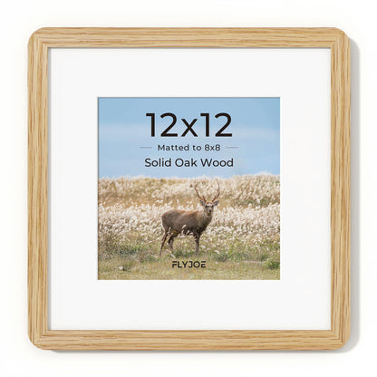 FLYJOE 12x12 Picture Frame,Solid Oak Wood 12x12 Photo Frame with Mat for 8x8 Photos,12 x 12 Wooden Frames with HD Tempered Glass,12 by 12 Wood Frame,Vertical & Horizontal Wall Hanging Display