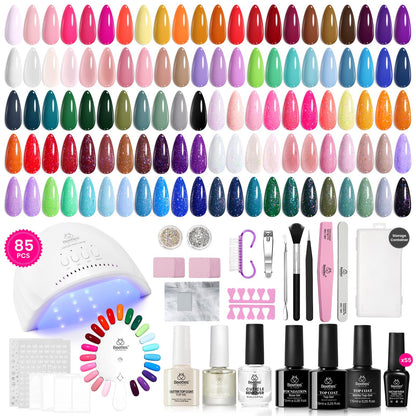 Beetles Gel Nail Polish Kit with U V Light - 80Pcs Fall Nail Fest Color Enchantment 55 Colors Gel Polish Starter Kit with Base Top Coat DIY Nails Stickers Manicure Tools Gift for Women Teens Girls