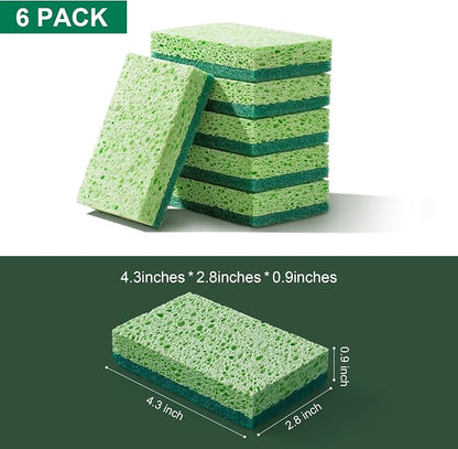 JOYMOOP Clean Sponges,Dual-Sided Non-Scratch Soft Scrub Dish Sponge, Safe for Non-Stick Cookware, Kitchen and Household Cleaning, Pack of 6 Scrubbing Sponges