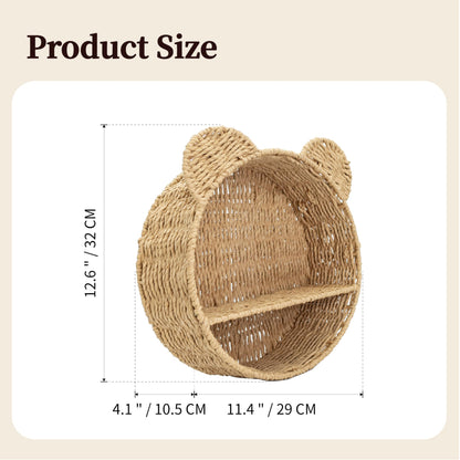seicasaya Bear Shaped Floating Wall Shelf Handwoven Natural Paper Rope Nursery Decor for Kids Room (Natural)