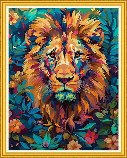 Magxvouy Cross Stitch Kits Stamped Full Range of Embroidery Kits,Cross Stitch Patterns Needlework Kits for Beginners 11CT Printed Kits&Colorful Lion 16x20 inch
