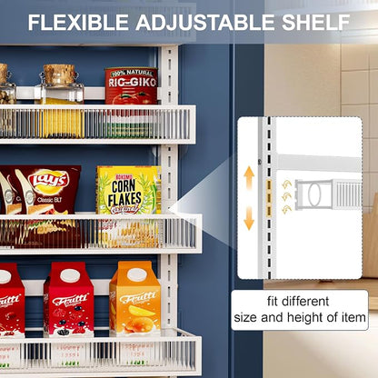 Over the Door Pantry Organizer 8 Tier Hanging or Wall Mounted Spice Rack with Adjustable Basket,Heavy Duty Metal Seasoning Organizer Shelf for Kitchen Pantry and Bathroom