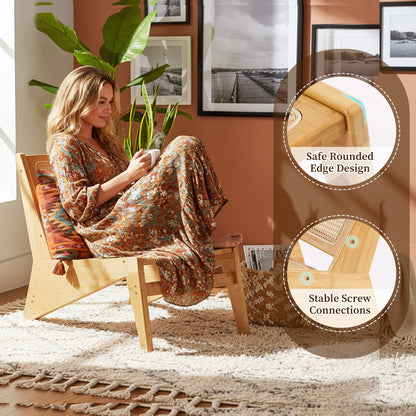 Furlide Rattan Accent Chair for Living Room, Mid Century Side Chair, Comfy Bamboo Chairs for Bedroom Reading Room, Wood