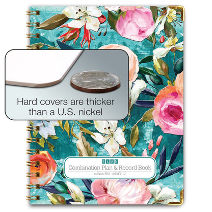 Elan Publishing Company HARDCOVER Combination Plan and Record Book - 8 Period Teacher Lesson Planner (Teal Floral)