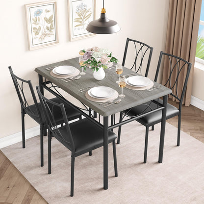 Garvee Small Dining Table Set for 4, Wooden Kitchen Table with 4 Upholstered Chairs, Space Saving Compact Dining Table with Corner Guard, Ideal for Kitchen, Dining Room, and Small Area, Gray