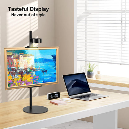 Adjustable Desktop Photo Frame Stand with Magnetic Wall Painting Light, Holds Picture Frames up to 30 Inch,with Rechargeable Battery,Metal Vertical Stand with 3 Color Temperature & 13RGB Poster Lights, for Displaying Picture Frames, Artworks (1 Pack,Black