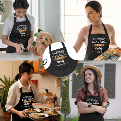 COWEB Daddy Gifts Apron, Daddy Dad Gifts for Father's Day Birthday from Daughters Sons, Father Kitchen Baking BBQ Aprons, Waterproof Adjustable Cooking Apron for Kitchen