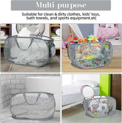 Durable Collapsible Laundry Baskets, Mesh Pop Up Laundry Hamper