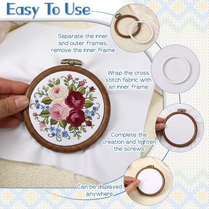 Yuanan 15 PCS 3 Inch Embroidery Hoops, Decorative Imitated Wood Cross Stitch Hoops Small Embroidery Hoop Bulk Embroiderys Hoop Circle Embroiderys Frame for DIY Art Craft Sewing Hanging Ornaments