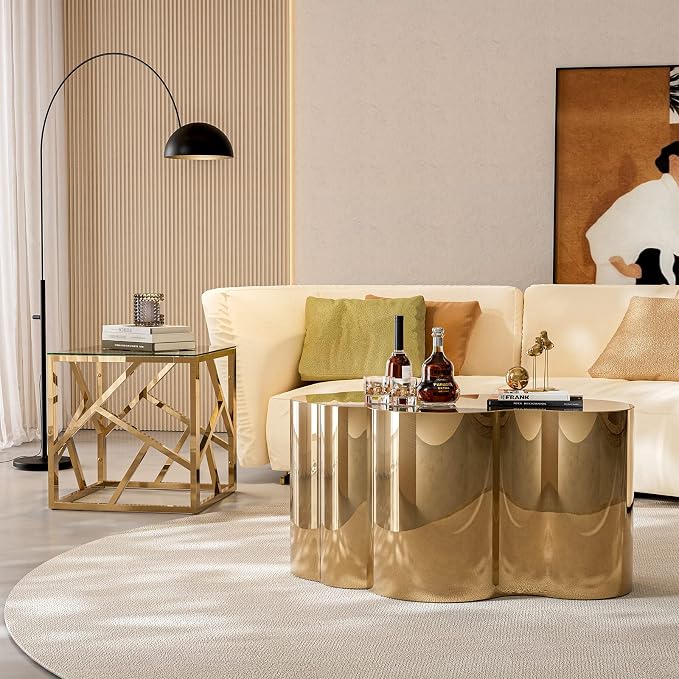 IKIFLY Modern Gold Stainless Coffee Table, Small Cloud Fashion Design Accent Table for Living Room Bedroom