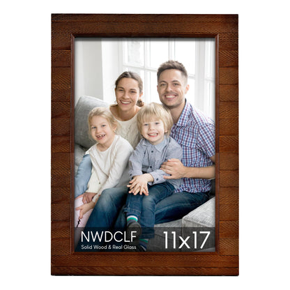 NWDCLF Rustic 11x17 Wood Picture Frame with Real Glass, Farmhouse Photo Frame for Wall Mount, Natural Wooden Frame for Family Photos, Gifts, Home Décor, Brown