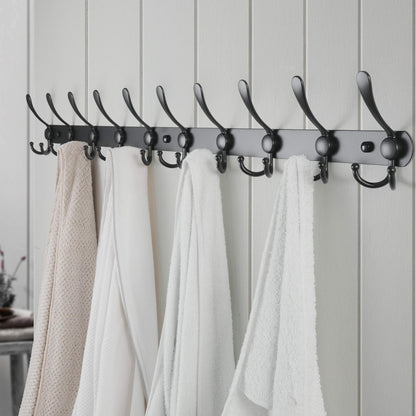 Dseap Coat Rack Wall Mount - 38” Long 10-Tri-Hooks Heavy Duty Coat Hanger Rail Wall Hooks for Hanging Coats Hats Clothing Clothes Purse Mudroom Entryway, Black