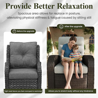 LayinSun Oversized Wicker Outdoor Swivel Glider Recliner with Adjustable Backrest & Footrest, Patio Reclining Lounge Chair - Set of 2