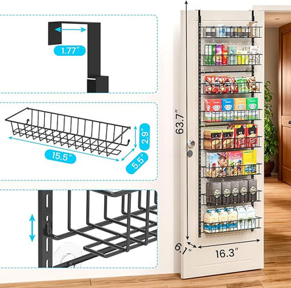 8-Tier Pantry Door Oragnizer, Over The Door Pantry Organizer Rack and Storage