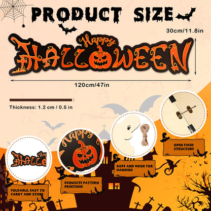 Yousoontic Large Gothic Happy Halloween Wooden Yard Sign Giant Black Orange Trick or Treat Porch Signs Wall Decor for Fence Garage Outdoor Backdrop Props(47.2 x 11.8 Inch)