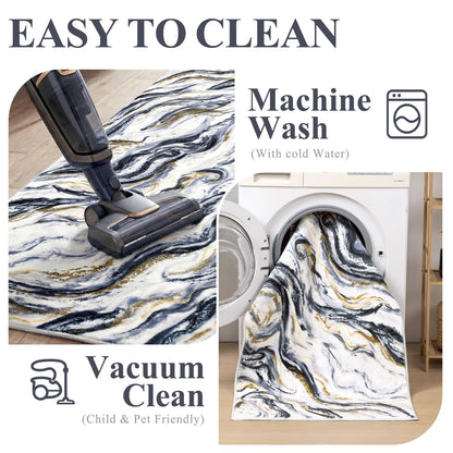 Yamaziot 2x8 Washable Runner Rug for Kitchen Hallways, Modern Abstract Non-Slip Rug with Rubber Backing, Stain Resistant & Low Pile Carpet Runner for Bedroom, Laundry, Entrance,Black