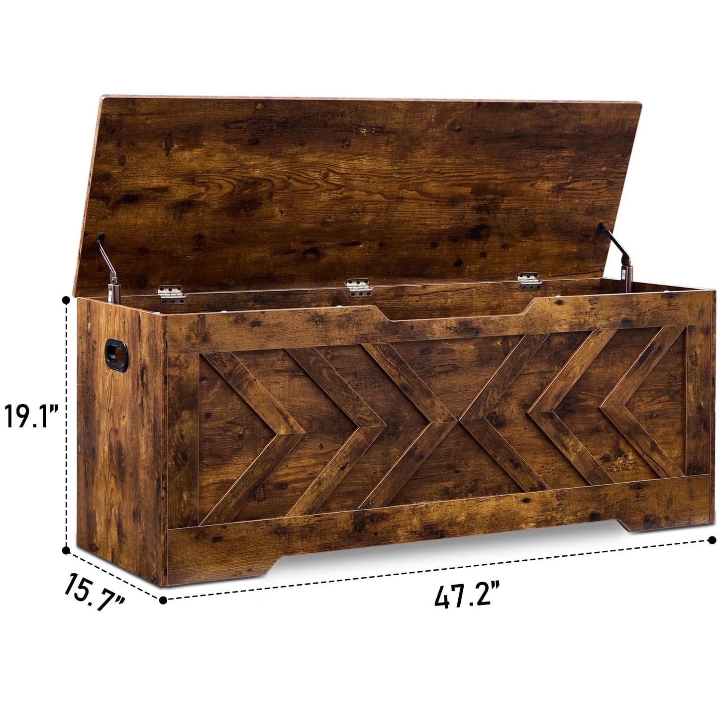 XDliv 47.2” Storage Bench,Extra Large Wooden Storage Chest with 2 Safety Hinges,entryway Bench,Blanket Storage,Shoe Storage Bench for Entryway,Bedroom,Living Room,Easy Assembly.-Rustic Brown