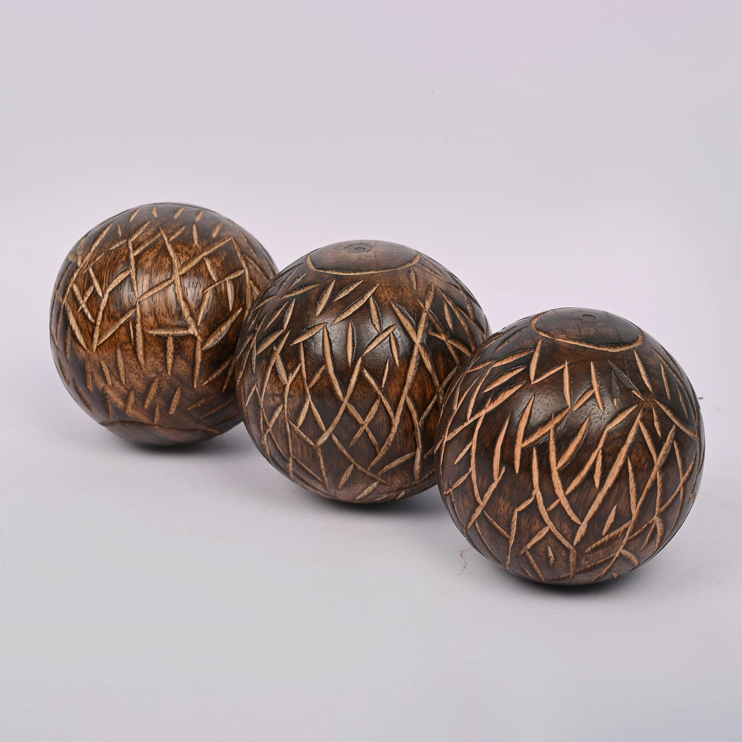 Samhita Decorative Mango Wood Round Balls Set of 3 for Home Decor Modern Decorative Balls for Living Room, Bedroom, Kitchen, Bathroom, Office.