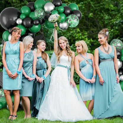 Black Green Balloon Garland,BTZO Balloons Arch Kit With Metallic Silver Confetti Balloon,Black and Green Balloons for Birthday Wedding Bridal Shower Graduations Party Decorations