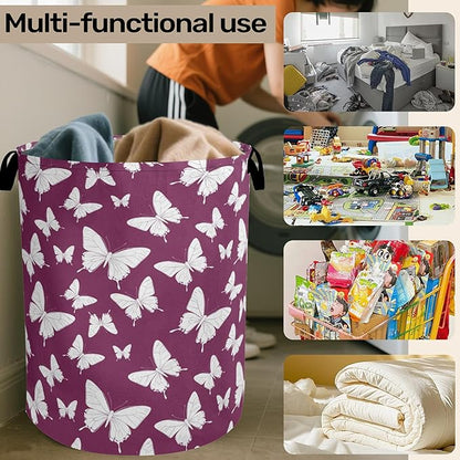Purple Butterfly Silhouette Laundry Basket