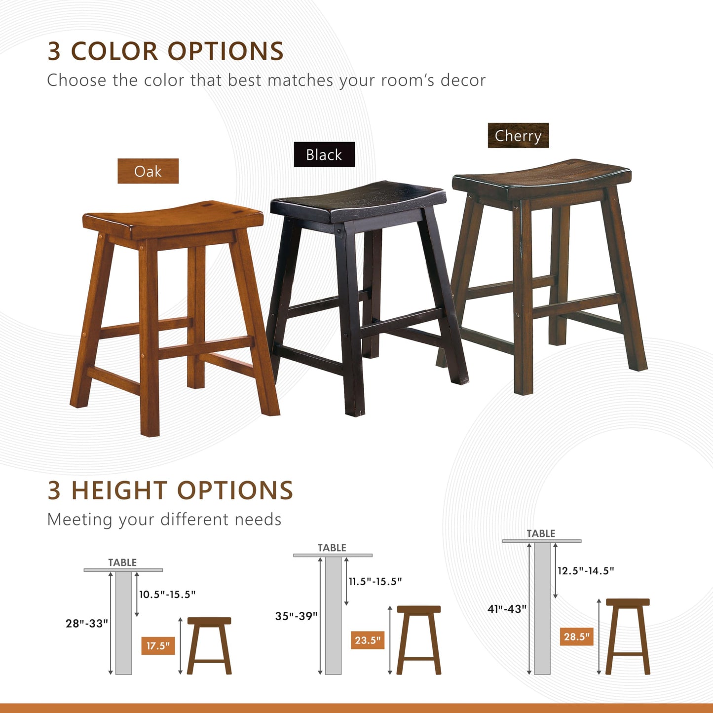 Lexicon Saddleback Solid Wood Kitchen Height Stool Set of 2 - Saddle Kitchen Stool Dining Height Stools for Dining, Armless Chair Seating Options, Perfect Casual Entertaining Spaces Cherry