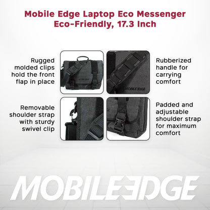 Mobile Edge ECO Laptop Messenger Bag for Men and Women, Fits Up To 17.3 Inch Laptops, Travel Work Computer Bag, Cotton Canvas, Padded Pockets, Black