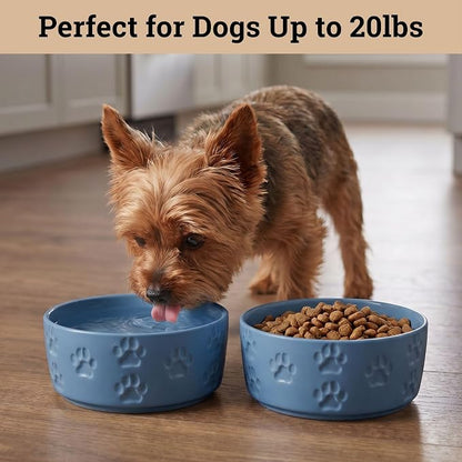 Ceramic Dog Bowl Set of 2 with Anti-Skid Base - 5.5" Wide x 2" Tall Ceramic Dog Bowls for Small Dogs - 2 Cup Capacity Food and Water Bowls for Dogs - Rubber Bottom Pet Bowl Set of 2 for Small Pets
