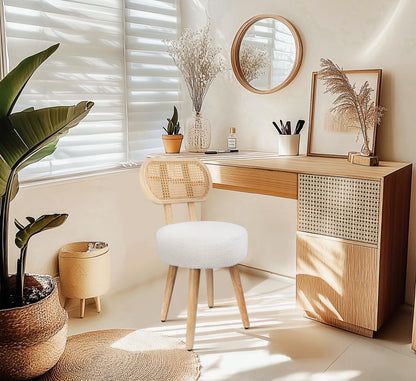 Rattan Dining Chair, Kitchen Dining Room Chairs, Mid Century Modern Boucle Chair, Stylish Upholstered Wood Accent Chair, Cute Sherpa Chair, Living Room Bar Stool Chair, Boho Makeup Vanity Chair, 1 Pc