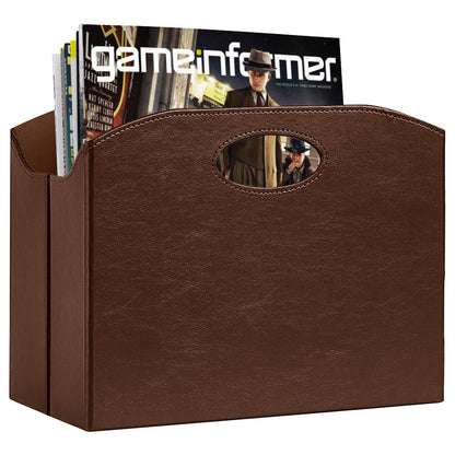 PreTidy Magazine Rack Floor foldable Magazine Holders Basket Organizer Newspaper Storage Bin Organizer for Home Document File Holder brown