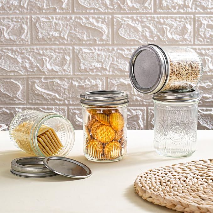 Amzcku 16oz vintage Mason Jars with Lids, Wide Mouth Canning Jar, Safe For Storage, Canning, Pickling, Preserving, Fermenting, DIY Crafts & Decor 6 Pack