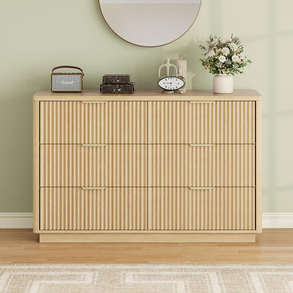 Ball & Cast Fluted Dresser for Bedroom with 6 Drawers,47" W Modern Chest of Drawers with Metal Handles,Wood Dresser TV Stand,Closet Dresser Drawers Organizer for Living Room,Hallway,Natural Oak