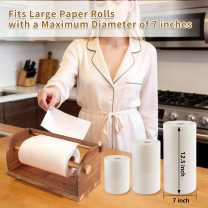 Extra Large Wooden Hanging Paper Towel Holder Wall Mount, Handmade Acacia Wood Farmhouse Paper Towel Holder, One Hand Tear Design, Wall Mount Countertop Under Cabinet Paper Towel Rack for Kitchen