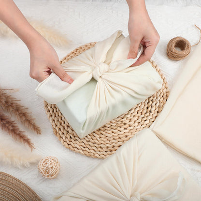 Hillsuren 6 Pack 24'' Reusable Gift Wrap Cloth Linen-cotton Gift Wrapping Fabric for Housewarming Furoshiki Gifts Wedding Birthday DIY Crafts Party (Cream White)