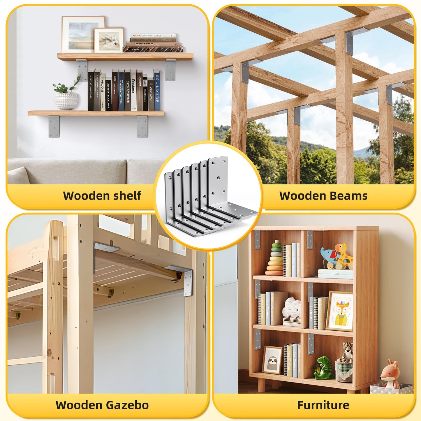 Dabolang 5" X 5"Heavy Duty Shelf Brackets,6PCS L Brackets for Wood,L-Shape Corner Bracket,90 Degree Angle Bracket,Galvanized Corner Brace for Wood Furniture, Bed Frames, Shelving & Timber Projects