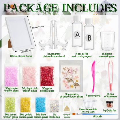 Novabright DIY Dried Flower Crushed Glass Art Kit for Adults Beginners, Sea Glass Mosaic Resin Craft Set for Home Decor, Wedding Gifts Handmade Boho Home Bedroom Office Bookshelf Table Decoration