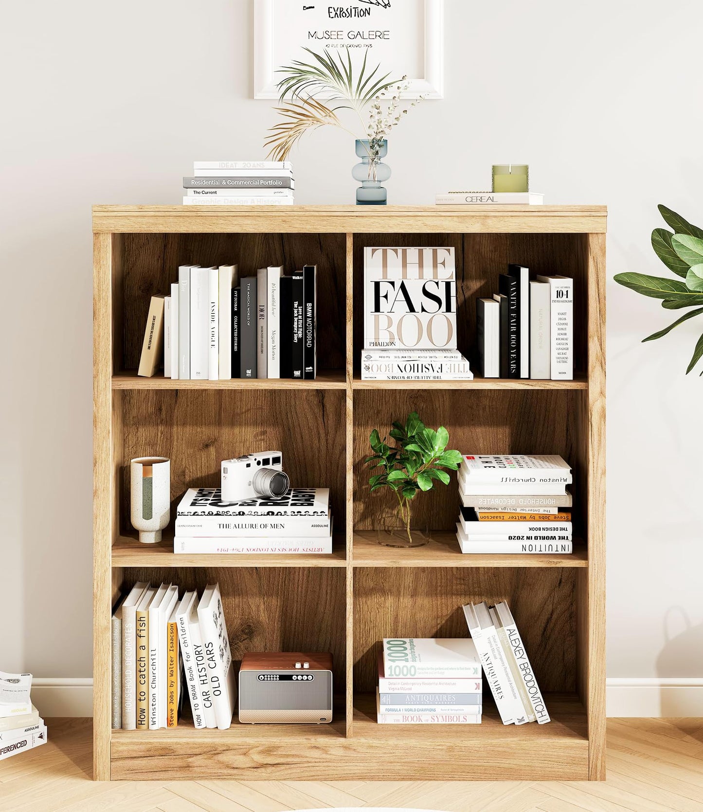 6-Cube Storage Organizer Bookshelf, Farmhouse Wooden Bookcase with Open Shelves, Horizontal Standing Display Cabinet for Home Office, Living Room and Bedroom