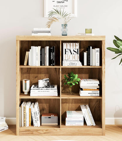 6-Cube Storage Organizer Bookshelf, Farmhouse Wooden Bookcase with Open Shelves, Horizontal Standing Display Cabinet for Home Office, Living Room and Bedroom