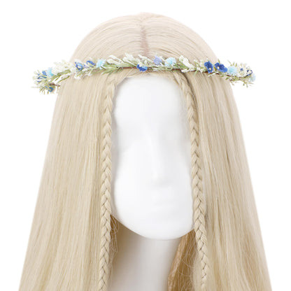 KorViSHOW Blue Flower Crown Headband, Artificial Renaissance Floral Headpiece, Fairy Elf Forest Flower Hairband for Women Girls Maternity Birthday Wedding Renfaire Festival Party Hair Accessories