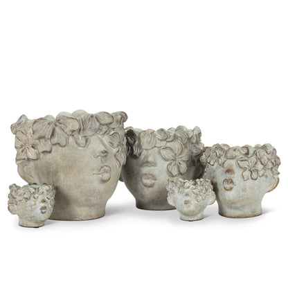 Abbott Collection Mini Kissing Face Cement Indoor and Outdoor Planter Pot, Grey (4" H)
