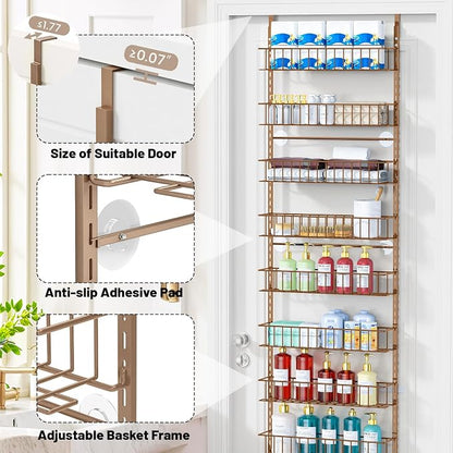 ElegantArray 9-Tier Pantry Door Oragnizer, Over The Door Pantry Organizer Rack and Storage, Hanging Spice Rack Shelves Door, Home Office Laundry Room Bathroom & Kitchen Organization, Brown
