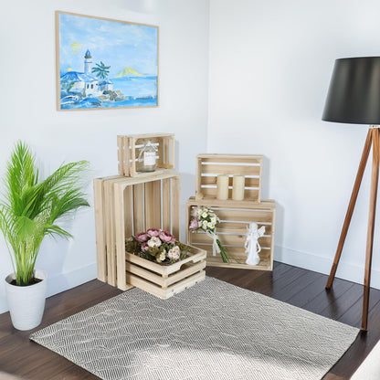 JUMBO HUMBLE Wooden Crates, Unfinished Set of 5 Large Wood Crates with Handles, Rustic Farmhouse Wooden Crate for Decor, Wedding Birthday Home Party Living Room Kitchen Decoration