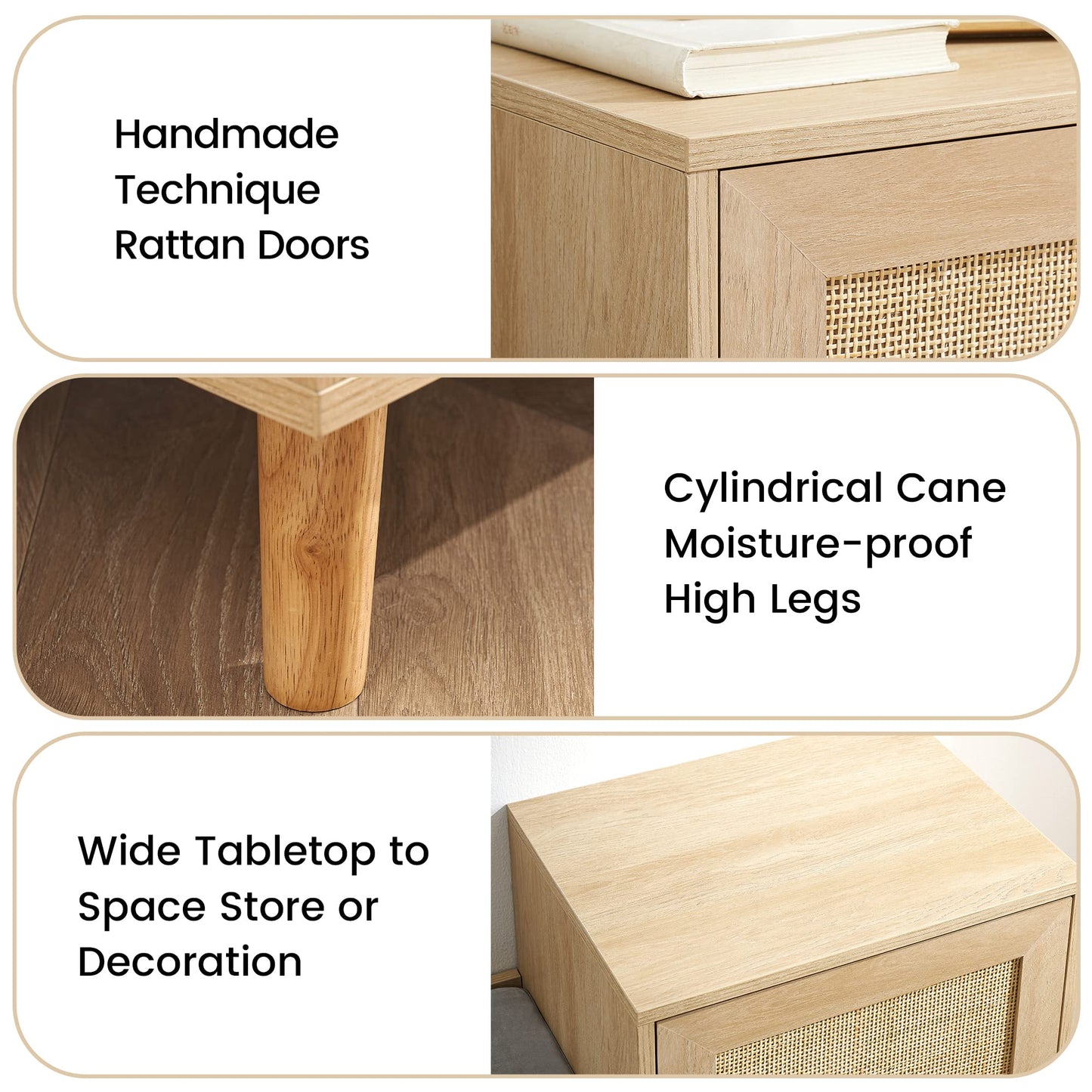 GAOMON 2-in-1 Natural Rattan Shoe Storage Bench with Upholstered, Shoe Cabinets with Adjustable Shelf, Home Entrance Shoe Rack for Hallway Living Room Bedroom Dorm and Small Apartment