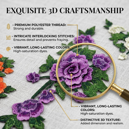 6PCS Peony Flower Embroidery Patches Large Floral Sew On Applique Patches for Women Wedding Dress Jacket Jeans Bag Shoes Decorative Repair Patch DIY Craft Embellishments 3D Design