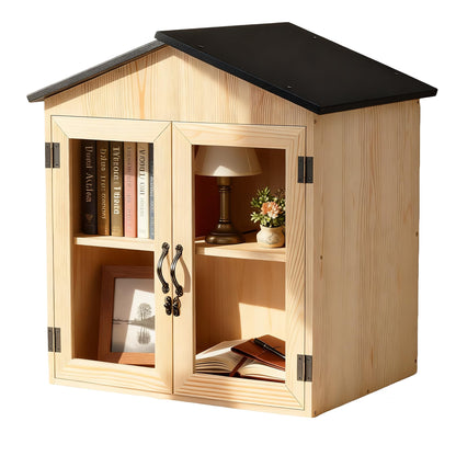 Little Library Box Outdoor Wooden Outside Library Book Box Literature Exchange Boxes Book Storage for Diy, Neighborhoods Community and Schools Sharing Literature and Newspapers (Wood Double doors)